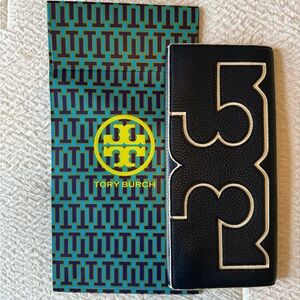 Tory Burch Navy Blue Clutch with Cream Detailing